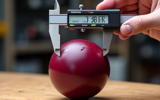 Un calibro misura la distanza tra i fori di una palla da bowling.